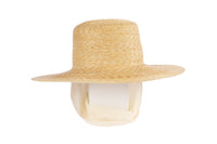Medium Brim Flat Top Hat in Sand Straw w. Neck Shade - CLYDE