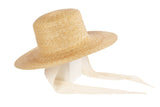 Medium Brim Flat Top Hat in Sand Straw w. Neck Shade - CLYDE