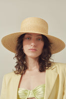 Medium Brim Flat Top Hat in Sand Straw - CLYDE