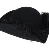 Plumed Tricorn Hat in Black Wool - CLYDE