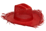 Vented Western Hat w. Fringe in Tomato Toquilla Straw - CLYDE