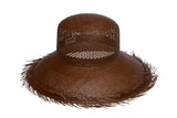 Vented Flat Top Hat w. Fringe in Cacao Toquilla Straw - 3 left - CLYDE