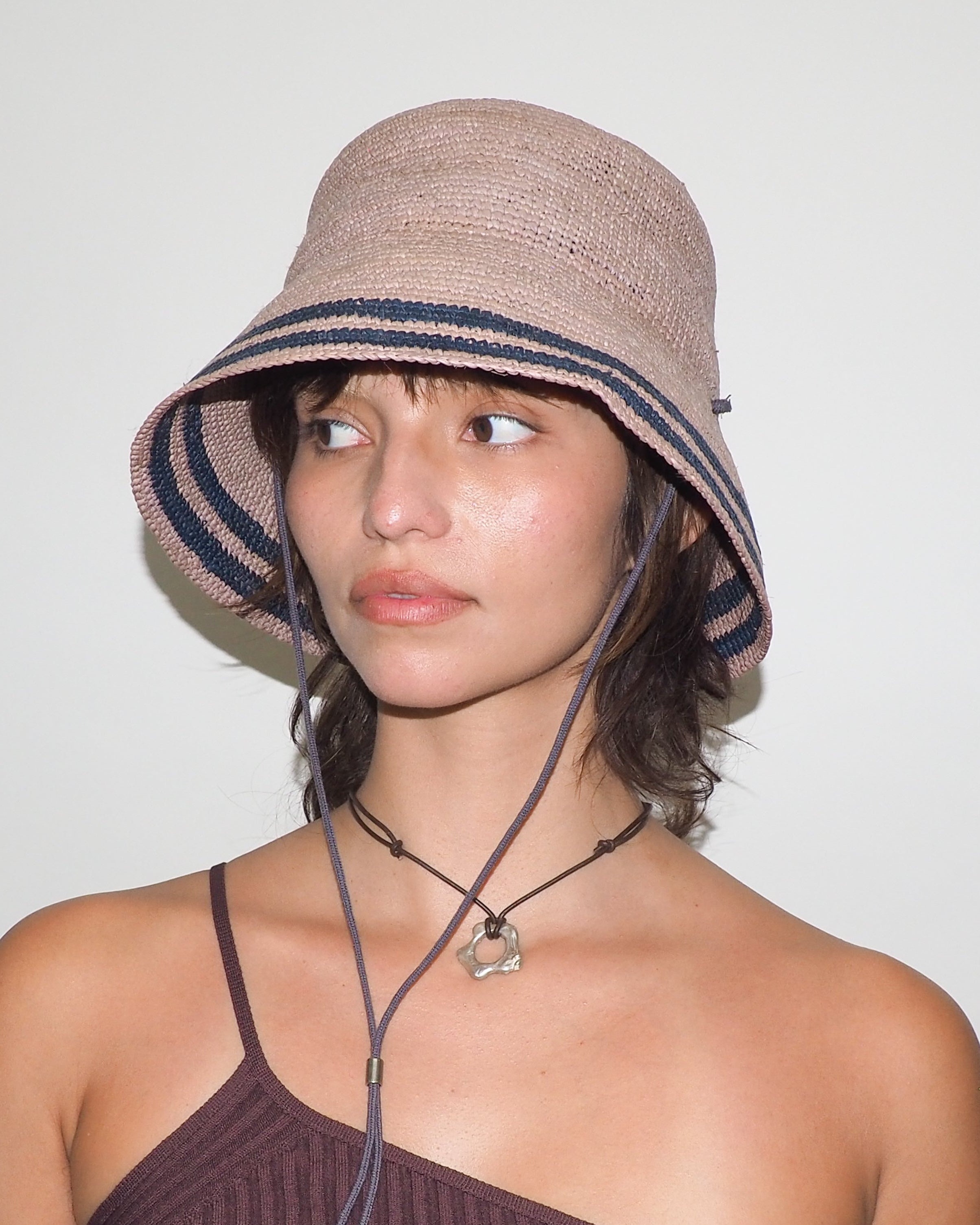Aries Hat in Grey w. Navy Stripes - CLYDE