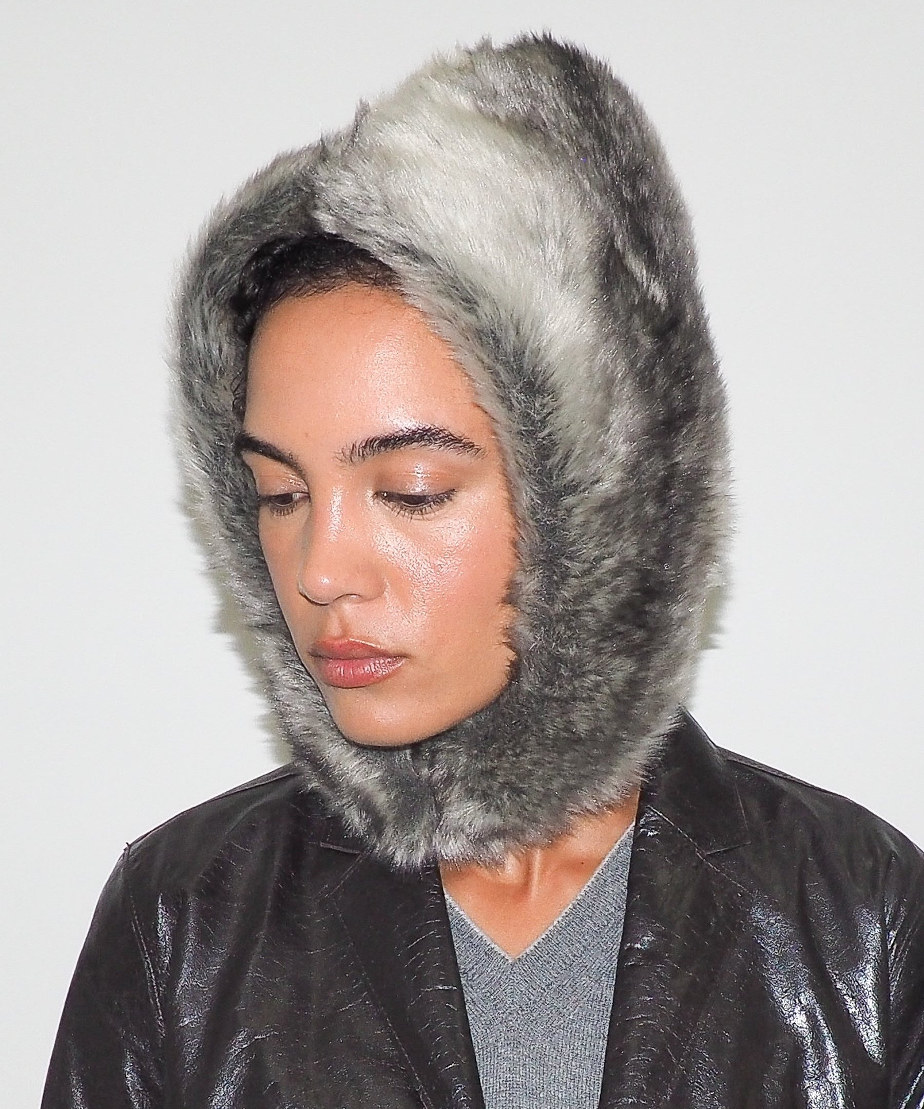 Sno Hood in Grey Faux Chinchilla - CLYDE