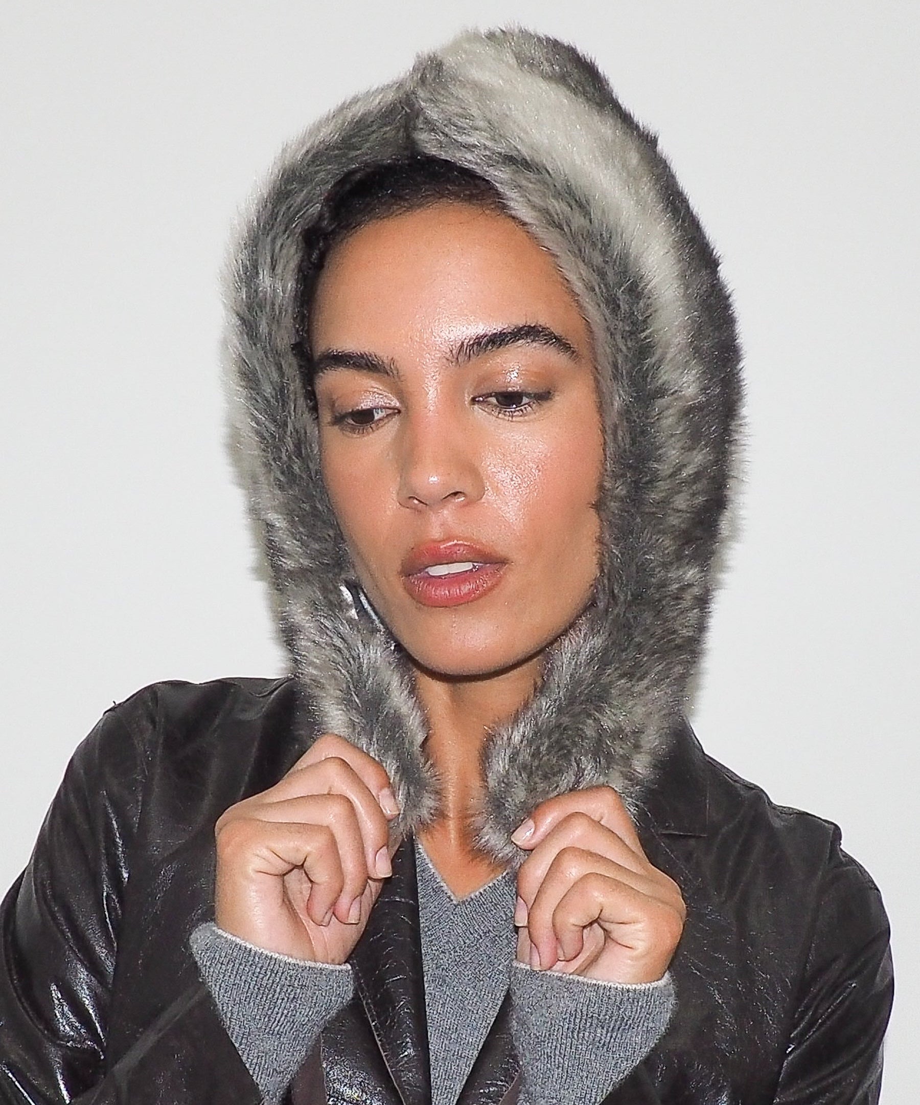 Sno Hood in Grey Faux Chinchilla - CLYDE