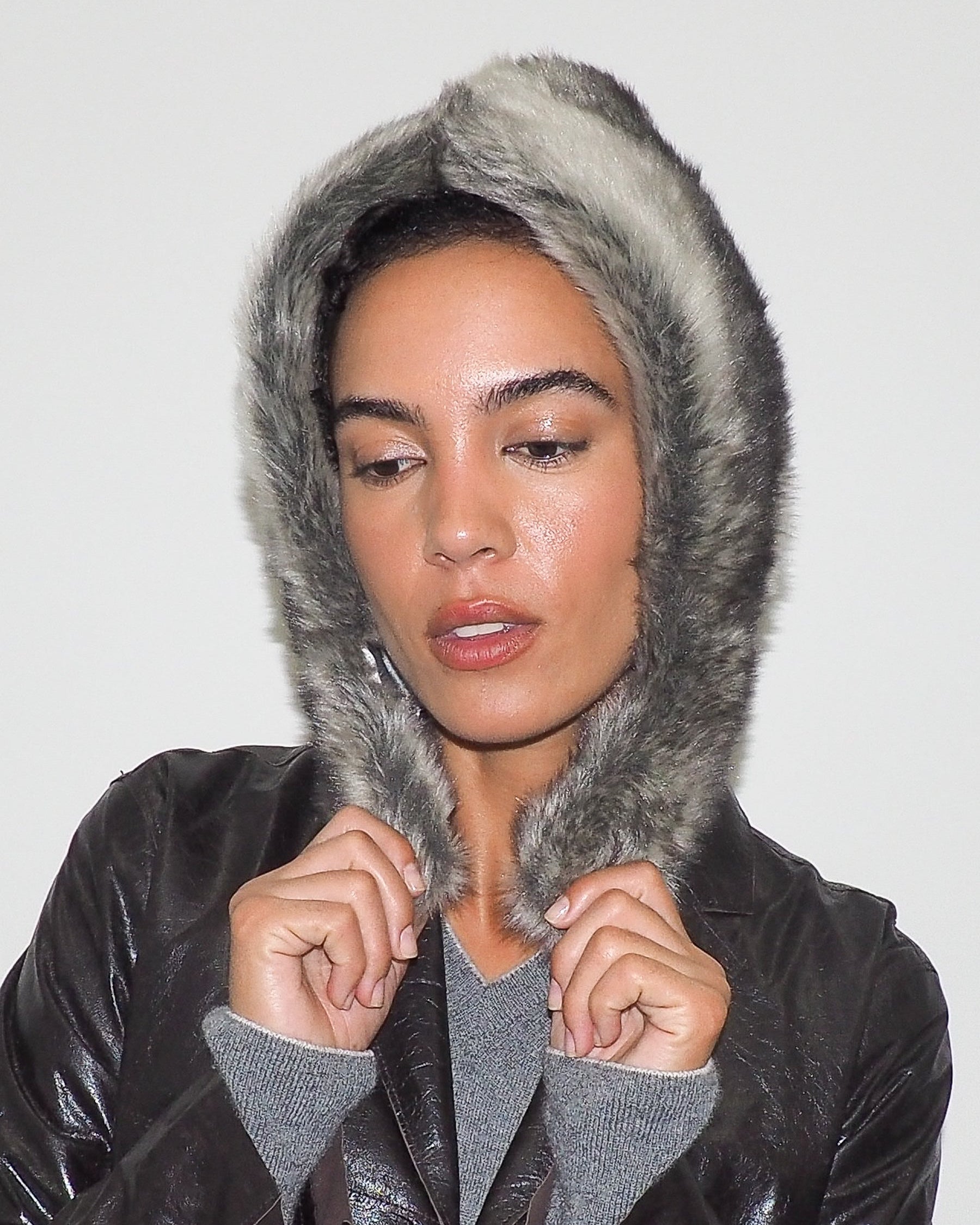 Sno Hood in Grey Faux Chinchilla - CLYDE