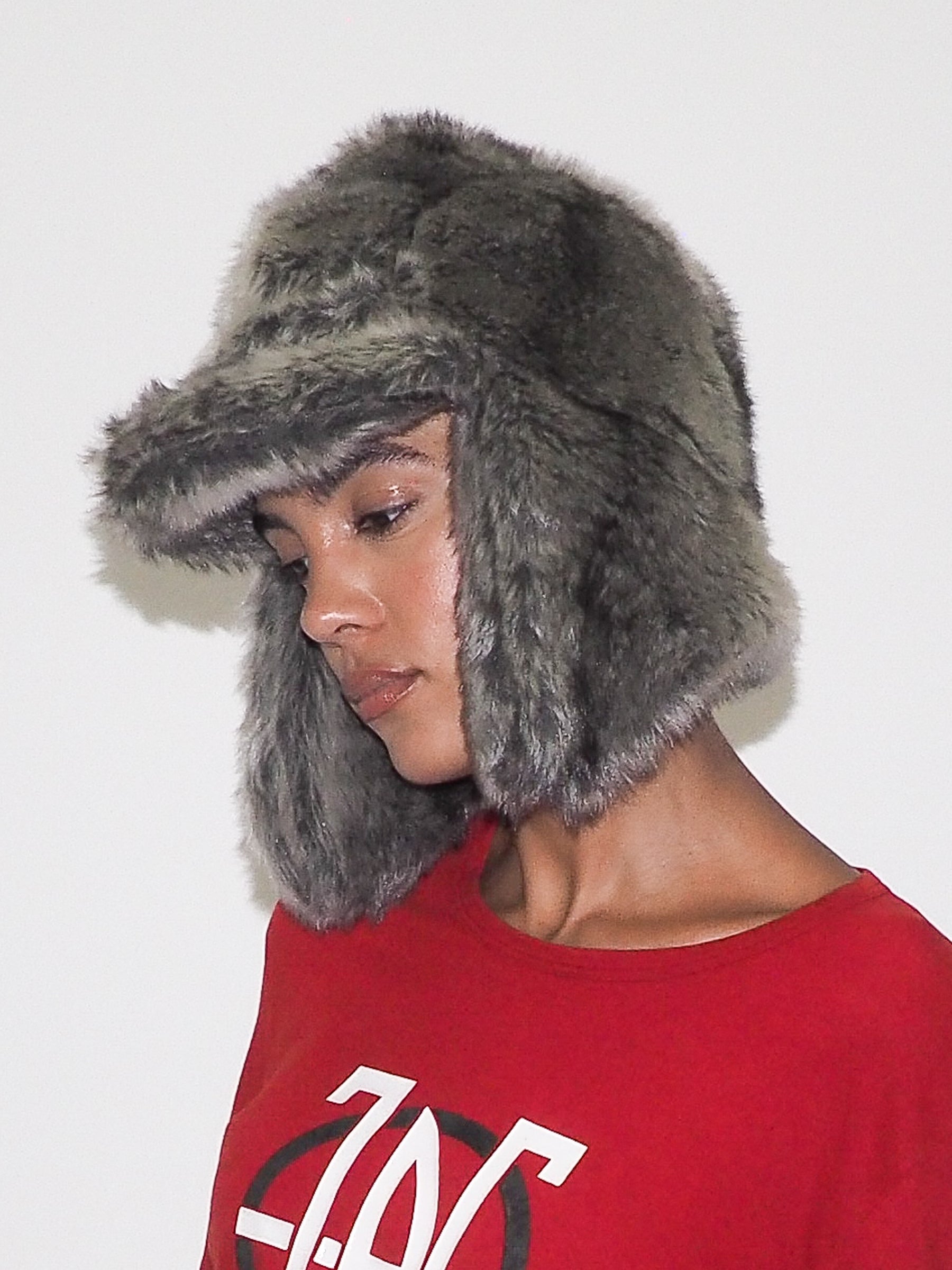 Ice Hat in Grey Faux Chinchilla - CLYDE