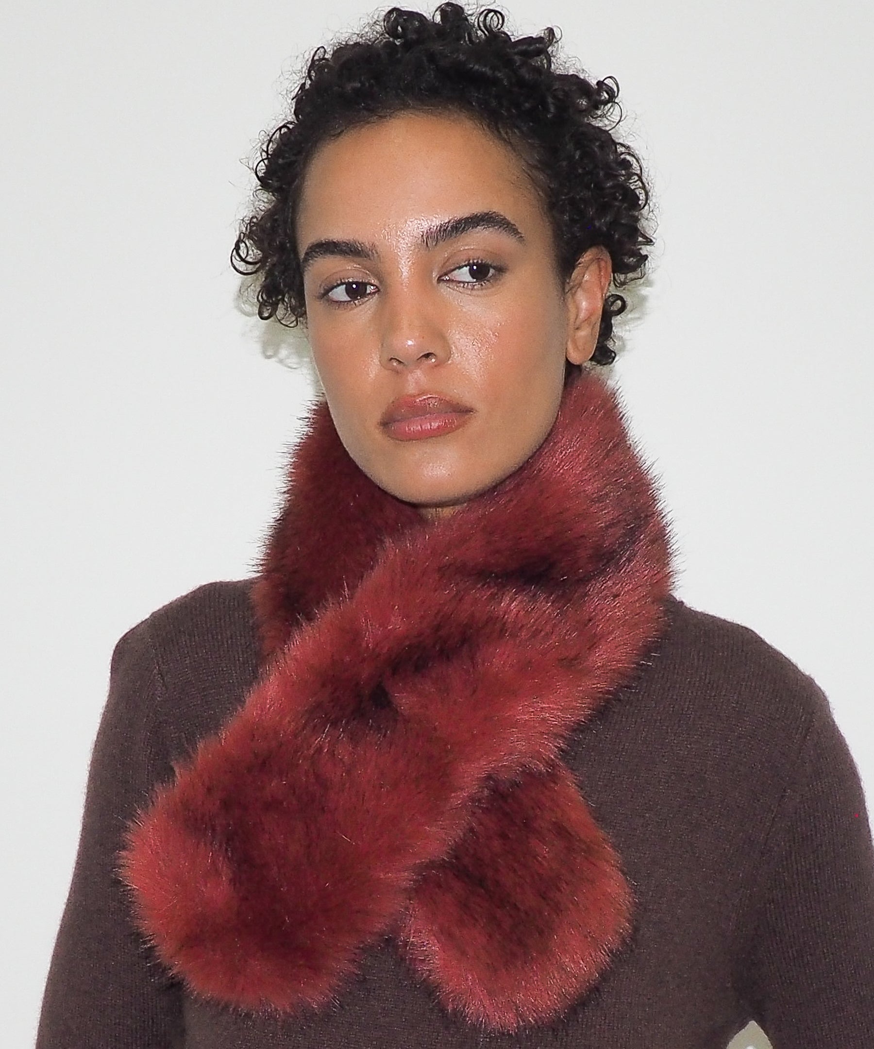 Sue Scarf in Red Faux Fox - CLYDE