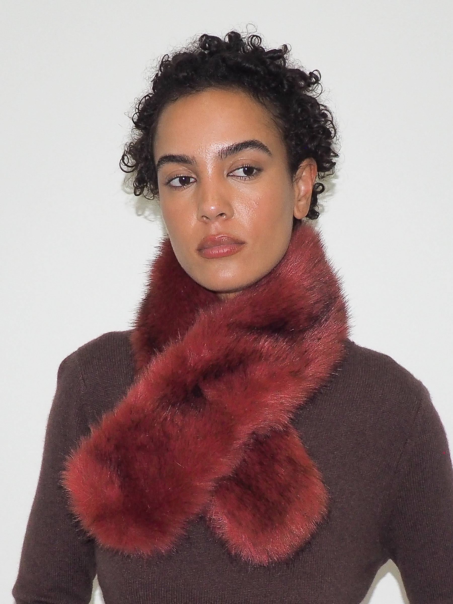 Sue Scarf in Red Faux Fox - CLYDE