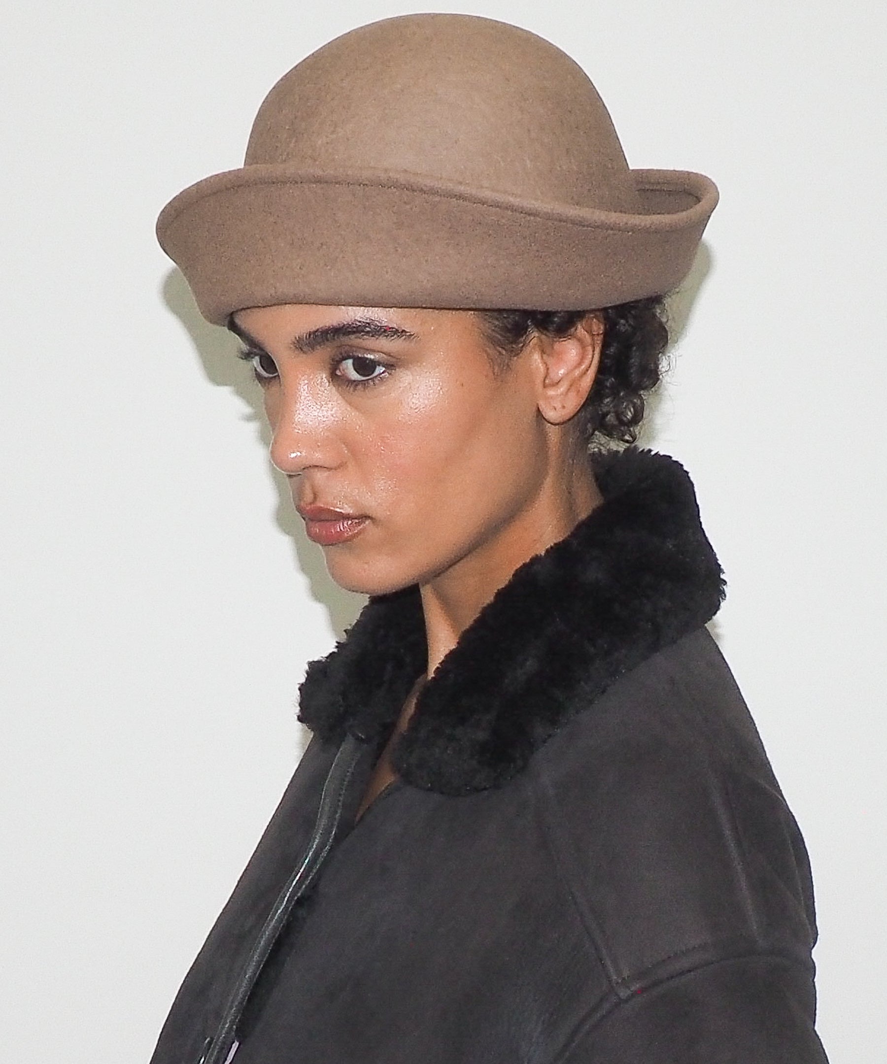 Crown Hat in Taupe Wool - CLYDE