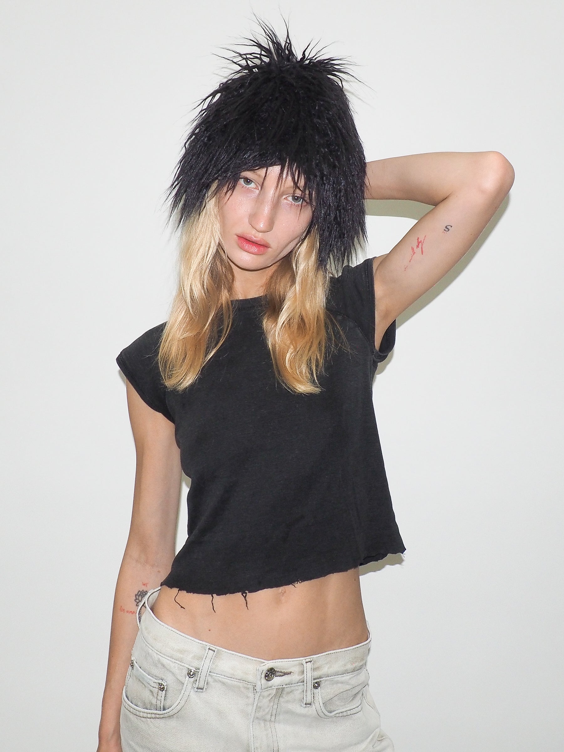 Faux Fur Toque in Black Faux Yak - CLYDE