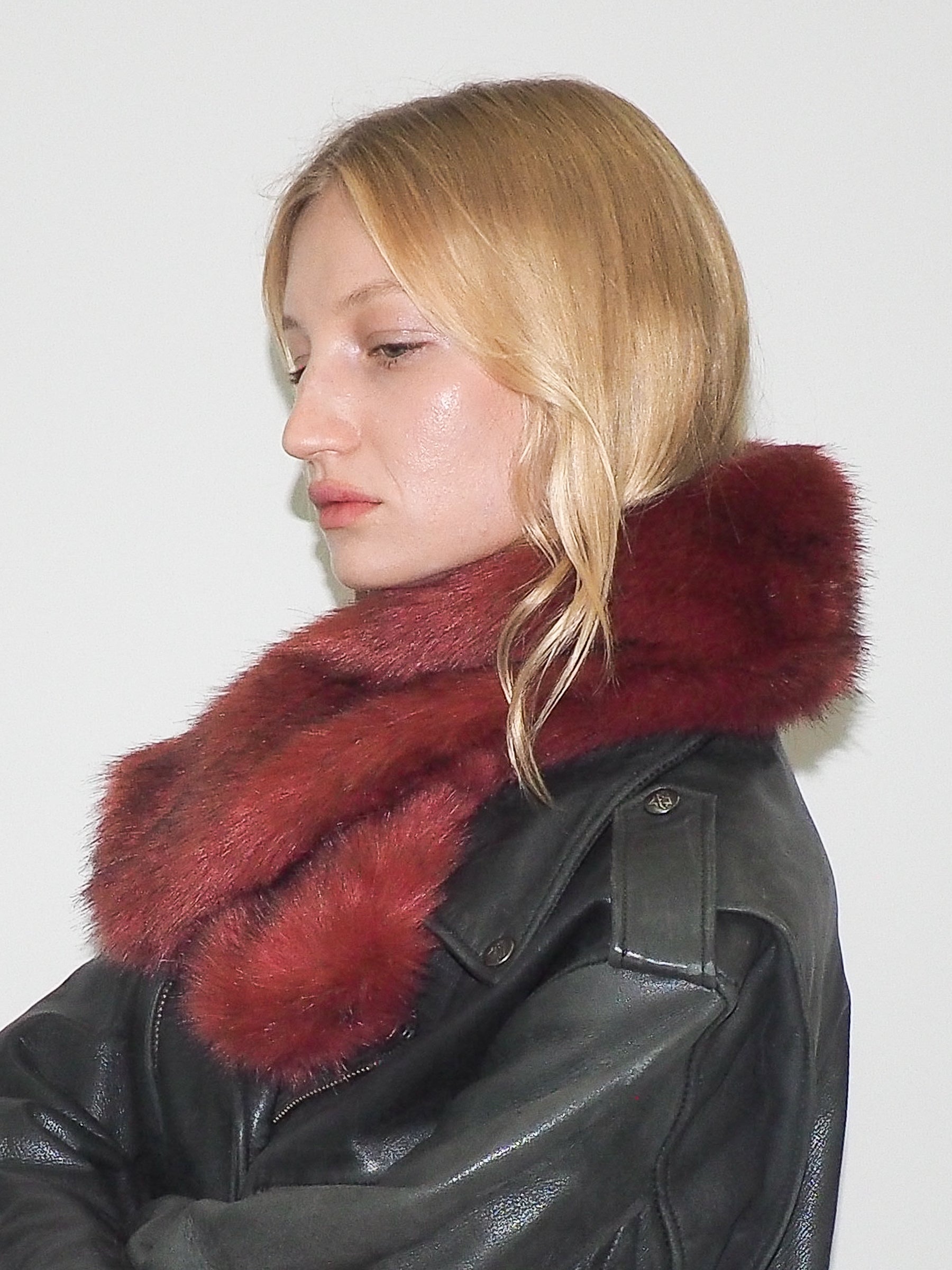 Sue Scarf in Red Faux Fox - CLYDE