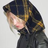 Bonnet in Navy & Yellow Plaid Wool Fleece - CLYDE