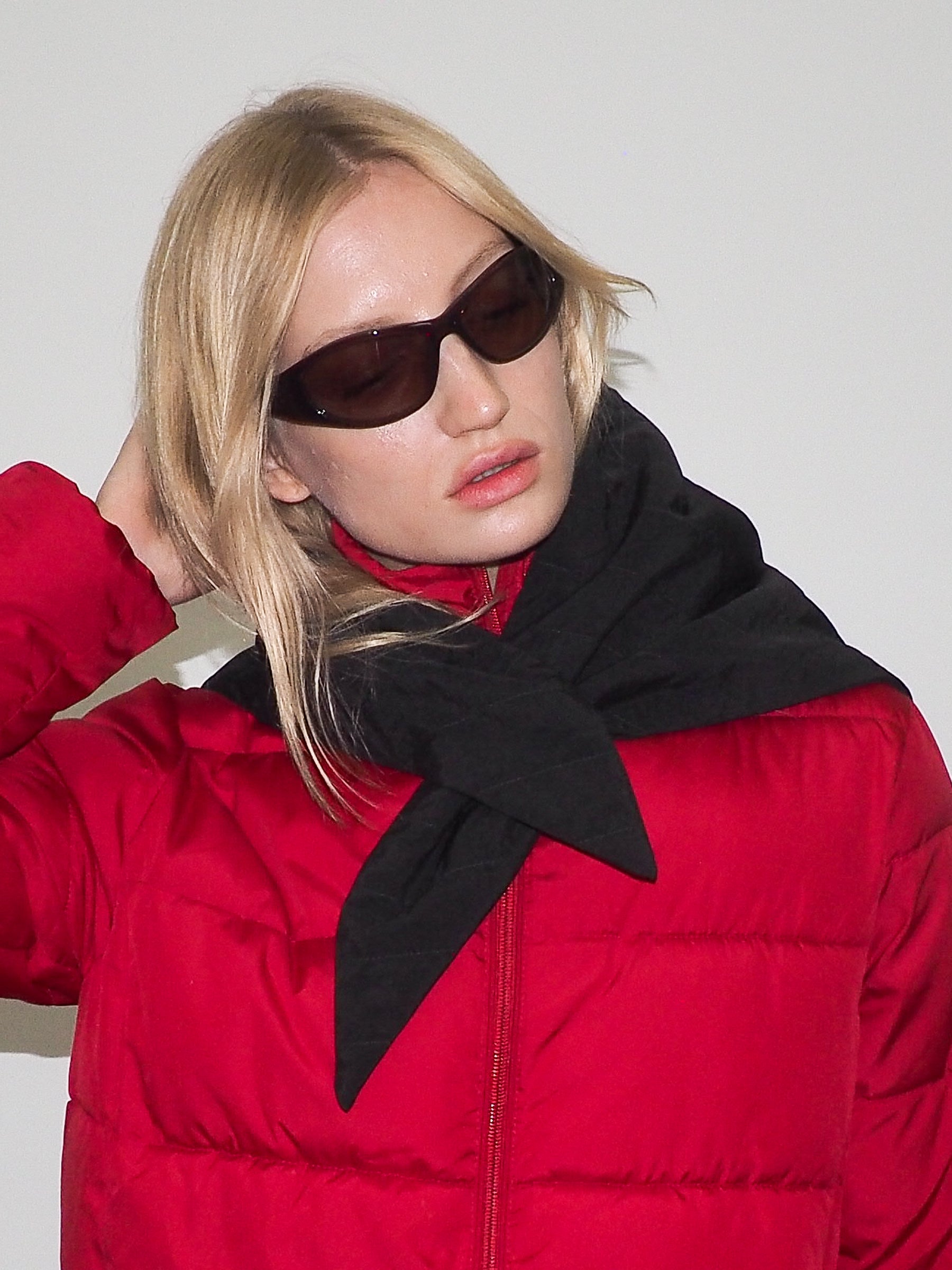 Puff Scarf in Black Flannel & Nylon - CLYDE