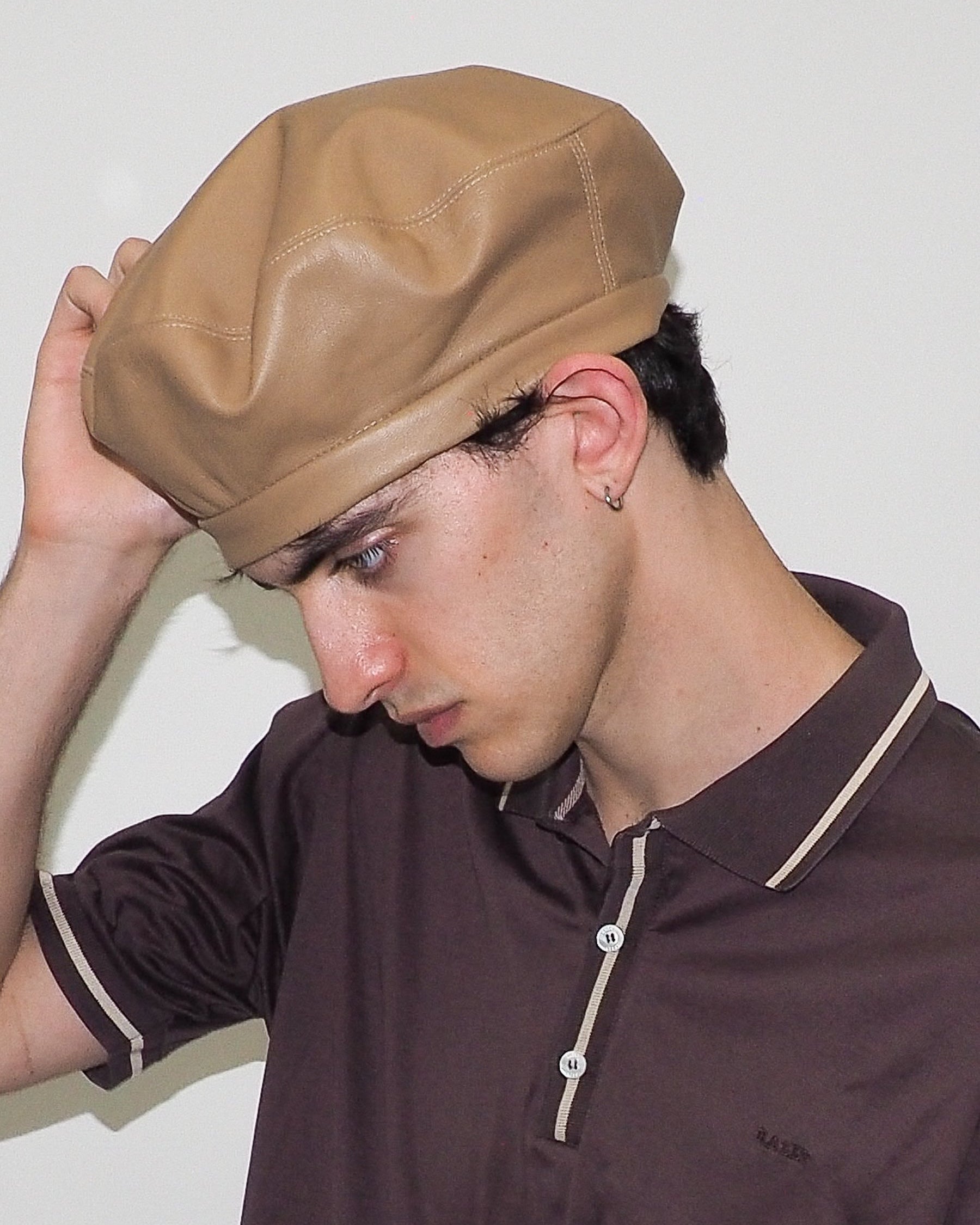 Lambskin Beret in Tan - CLYDE