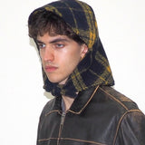 Bonnet in Navy & Yellow Plaid Plush Wool Fleece