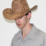 Western Hat in Lichen Brown Wave Toquilla Straw - CLYDE