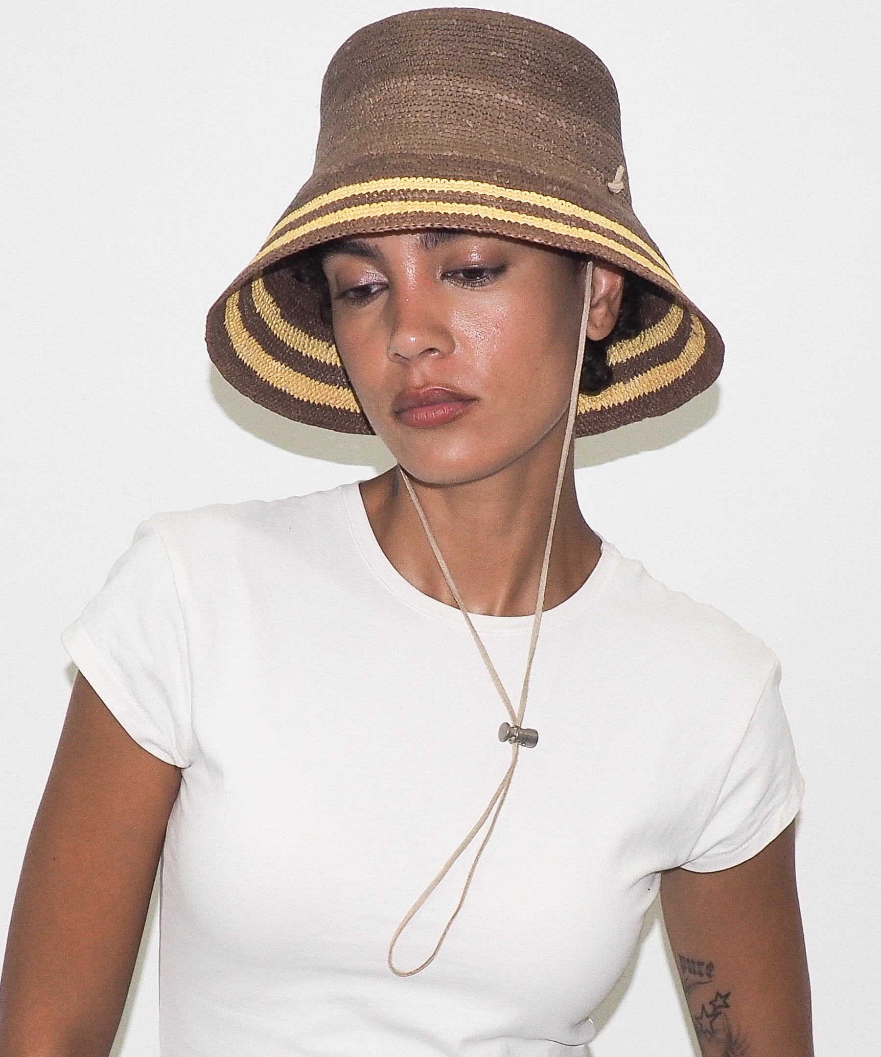 Aries Hat in Khaki w. Yellow Stripes - CLYDE