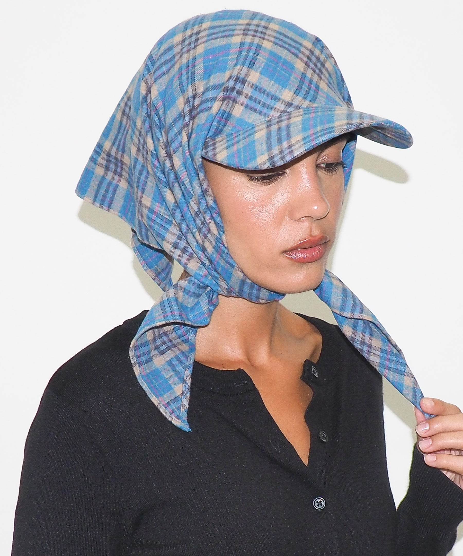 Brim Scarf in Sky Blue & Tan Flannel - CLYDE
