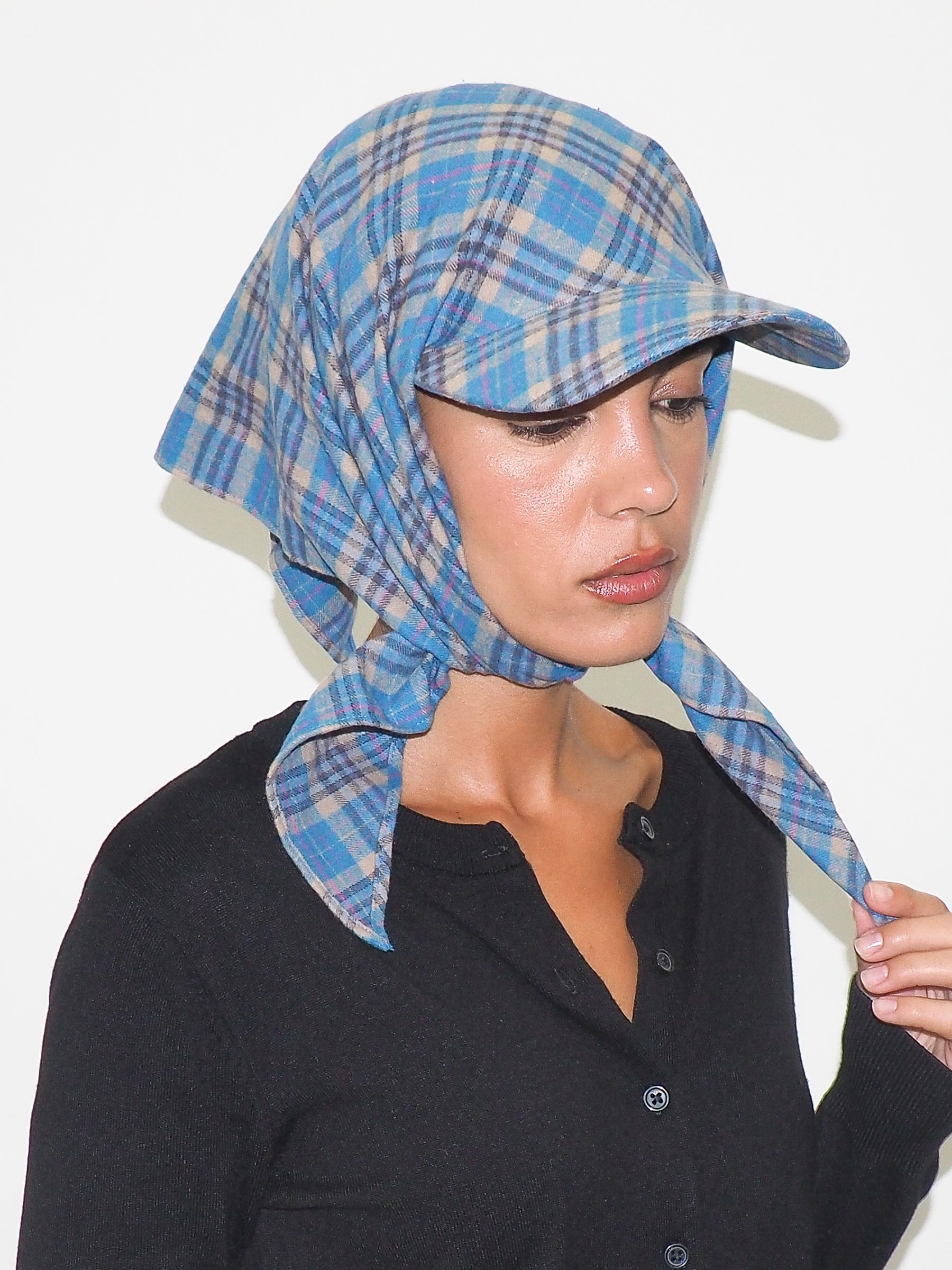 Brim Scarf in Sky Blue & Tan Flannel - CLYDE