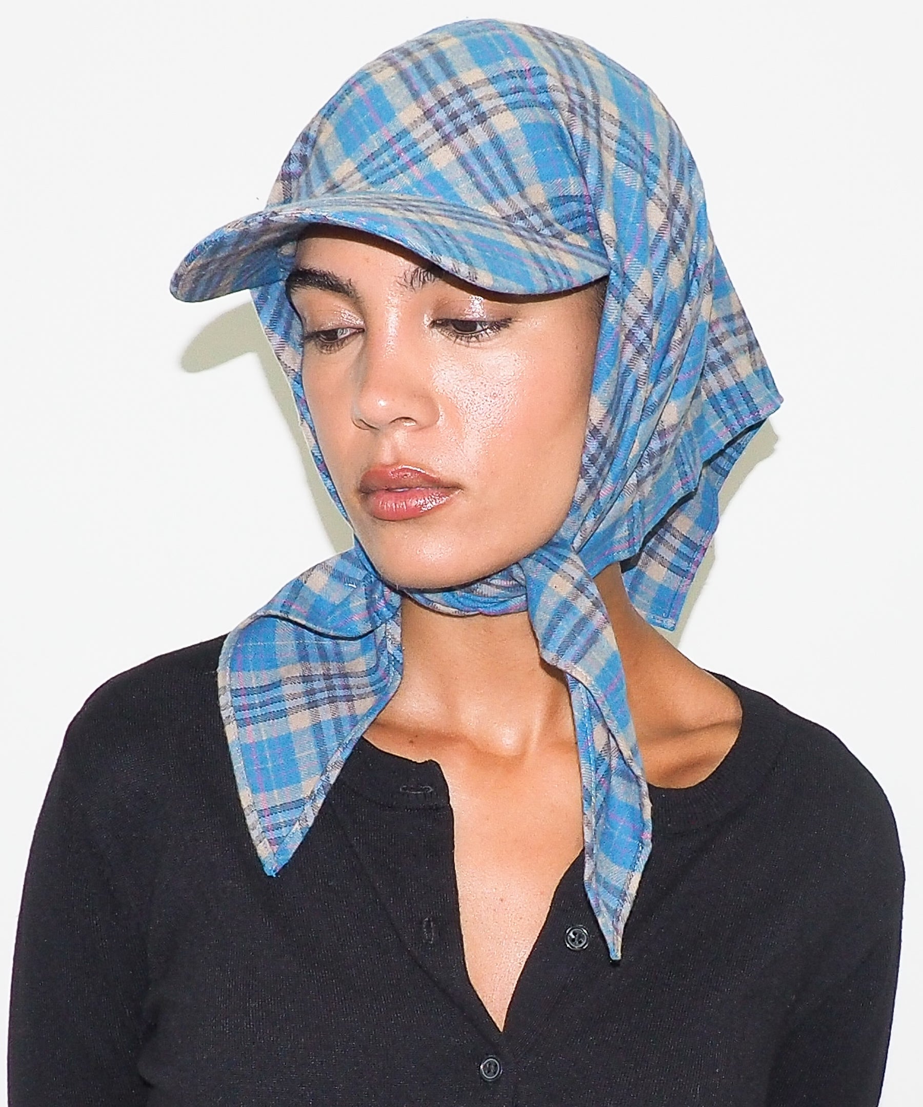 Brim Scarf in Sky Blue & Tan Flannel - CLYDE