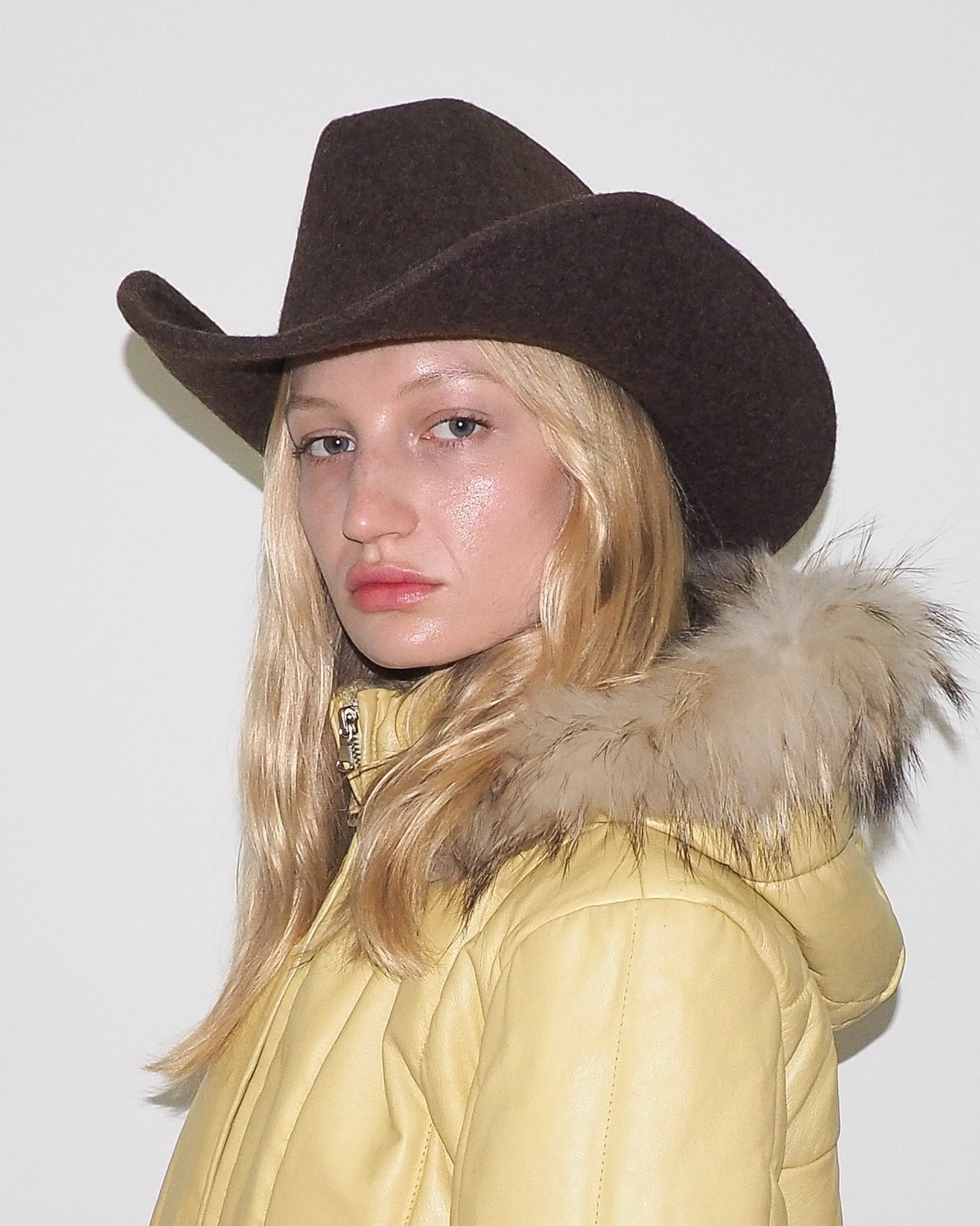 Cowboy Hat in Brown Melange Wool - CLYDE