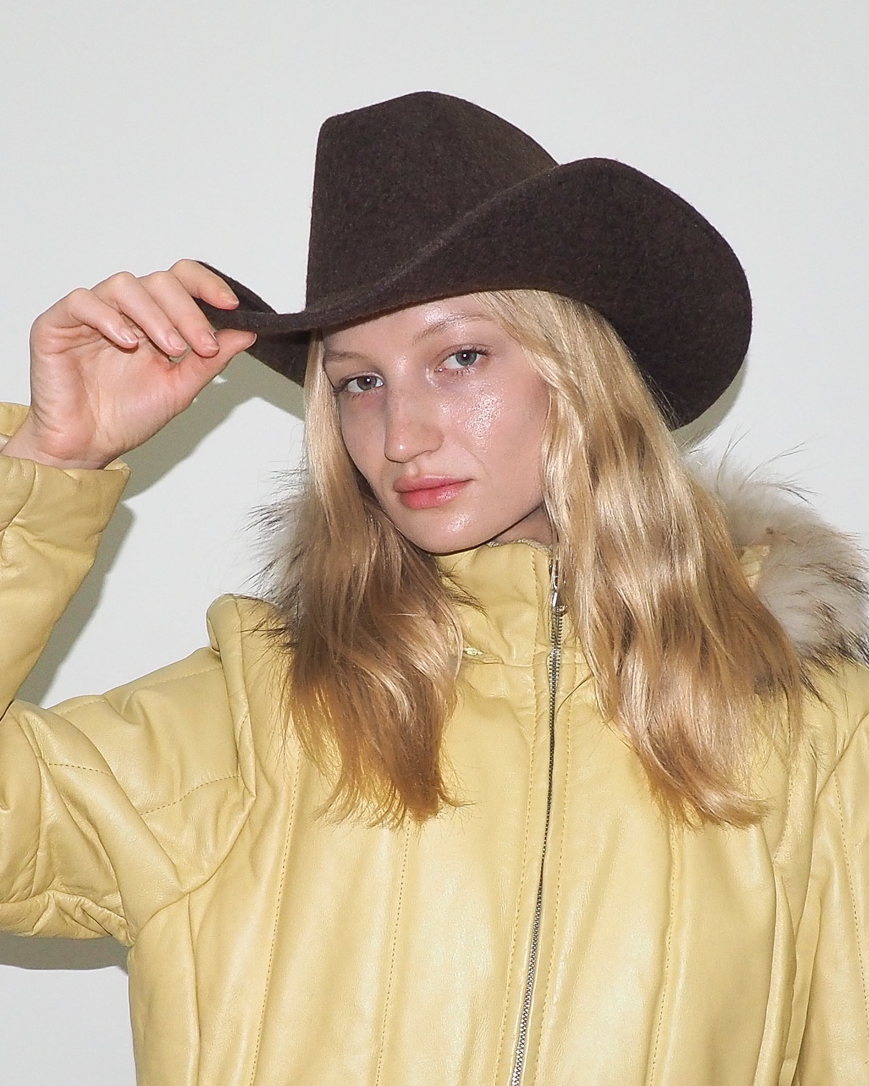 Cowboy Hat in Brown Melange Wool - CLYDE