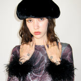 Faux Fur Beret in Black Faux - CLYDE