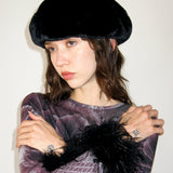 Faux Fur Beret in Black Faux - CLYDE