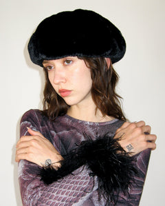 Faux Fur Beret in Black - CLYDE