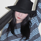 Gambler Hat in Black Wool w. Pinstripe Scarf - CLYDE