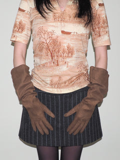 Gauntlet Gloves in Fawn Suede Lambskin - CLYDE