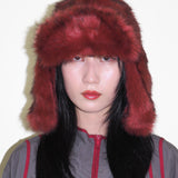 Ice Hat in Red Faux Fox - CLYDE
