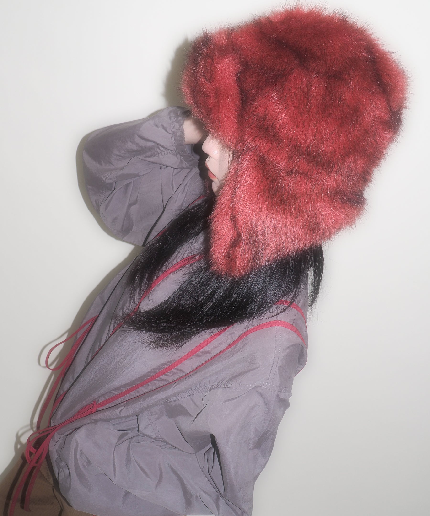 Ice Hat in Red Faux Fox - CLYDE