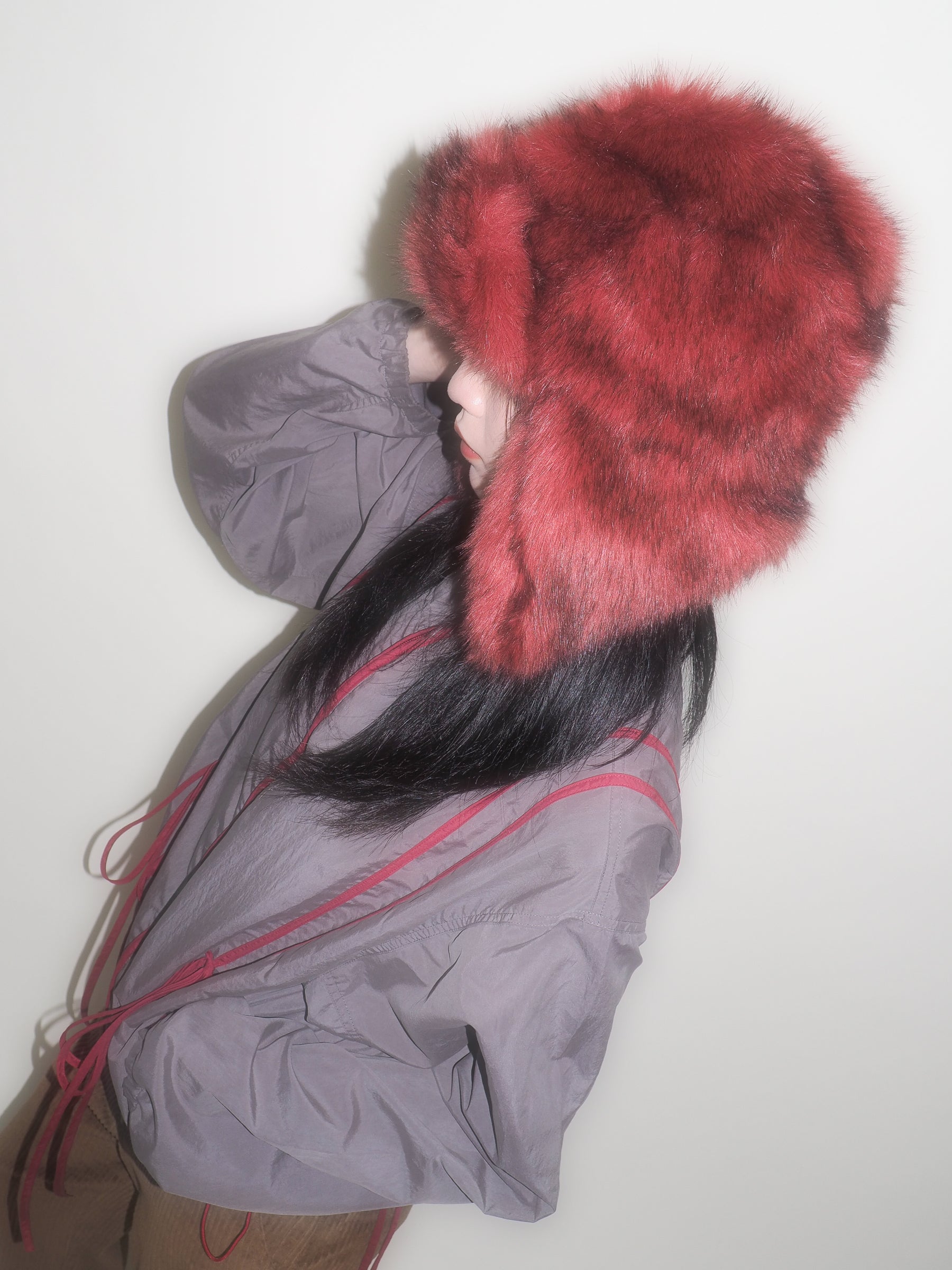 Ice Hat in Red Faux Fox - CLYDE