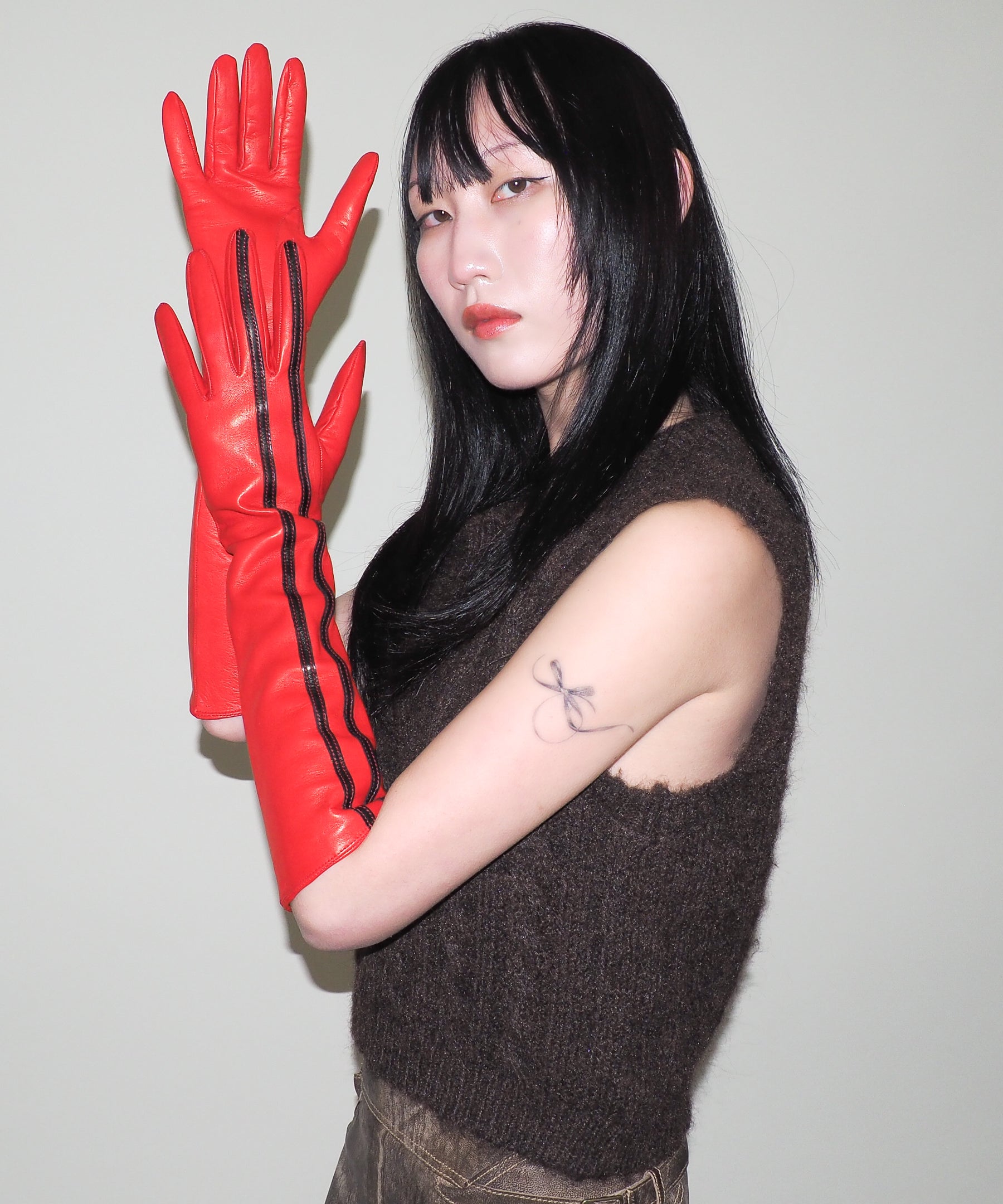 Racing Gloves in Red Nappa Lambskin w. Black Stripes - CLYDE