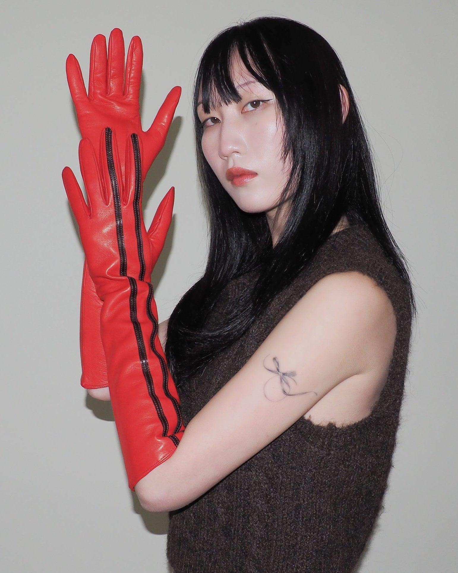 Racing Gloves in Red Nappa Lambskin w. Black Stripes - CLYDE