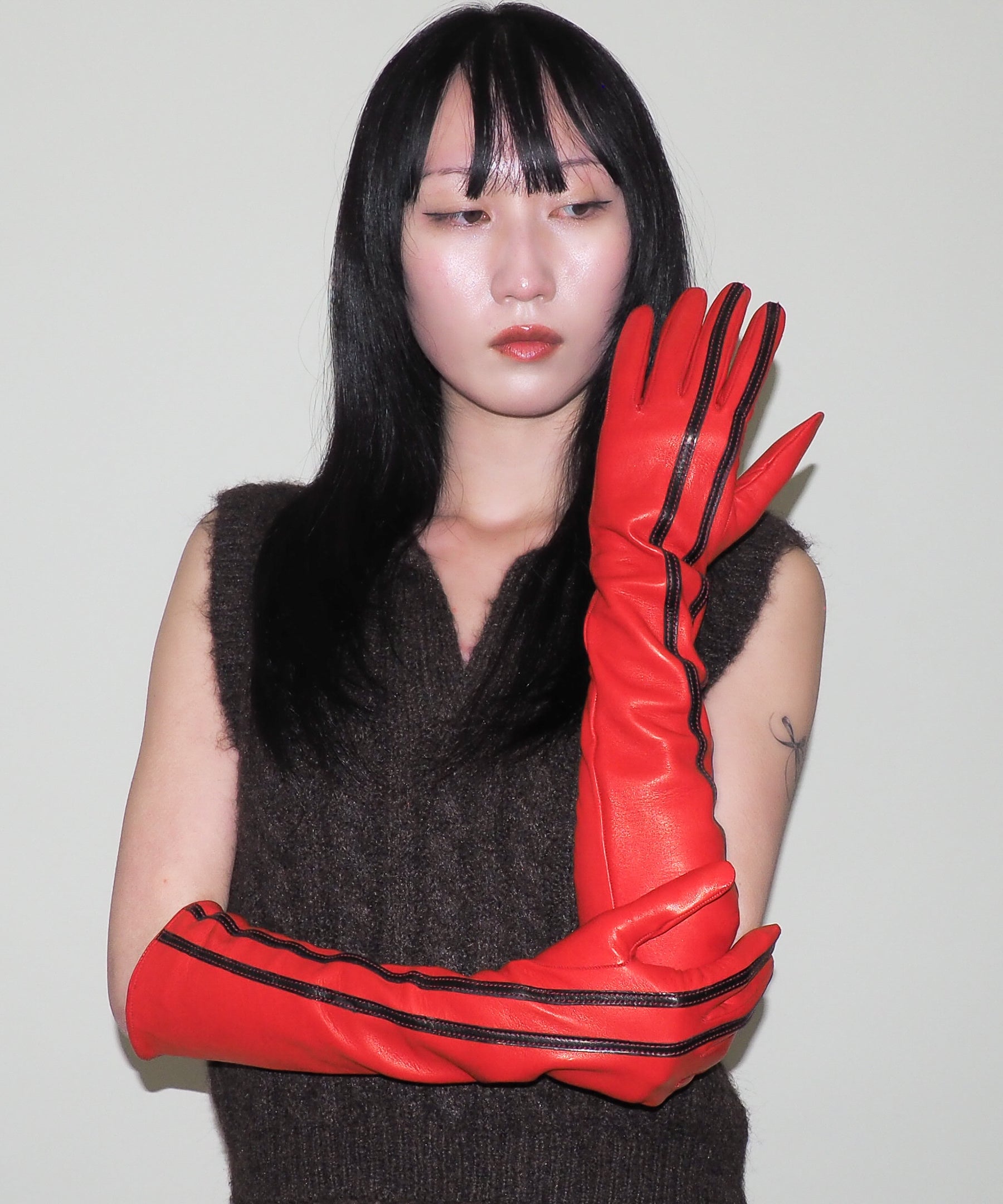 Racing Gloves in Red Nappa Lambskin w. Black Stripes - CLYDE