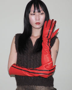 Racing Gloves in Red Nappa Lambskin w. Black Stripes - CLYDE