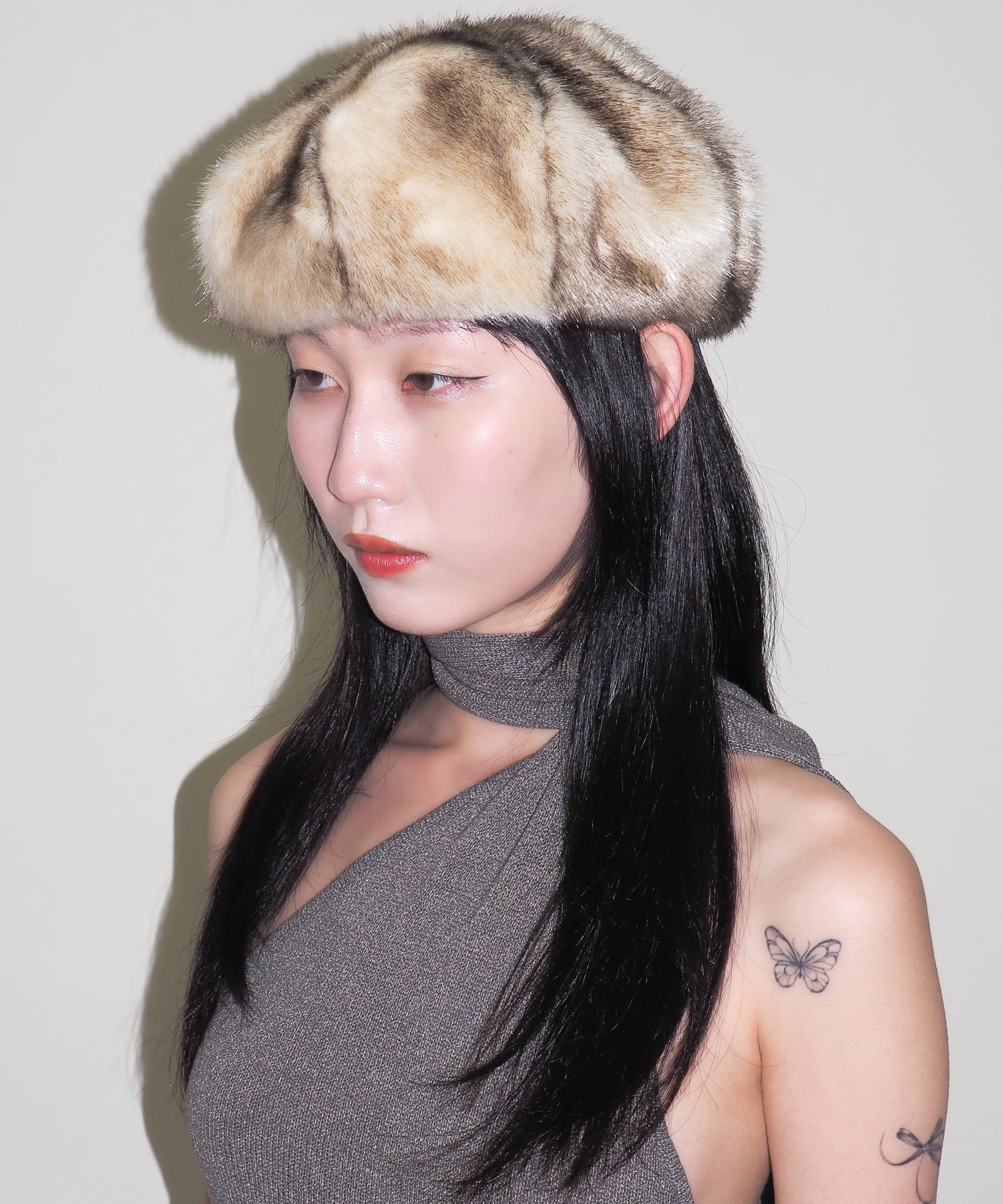 Faux Fur Beret in Cream Faux Chinchilla - CLYDE