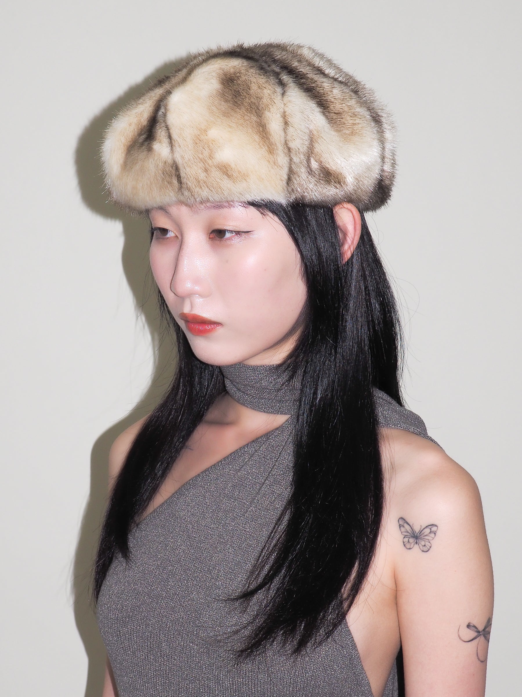 Faux Fur Beret in Cream Faux Chinchilla - CLYDE
