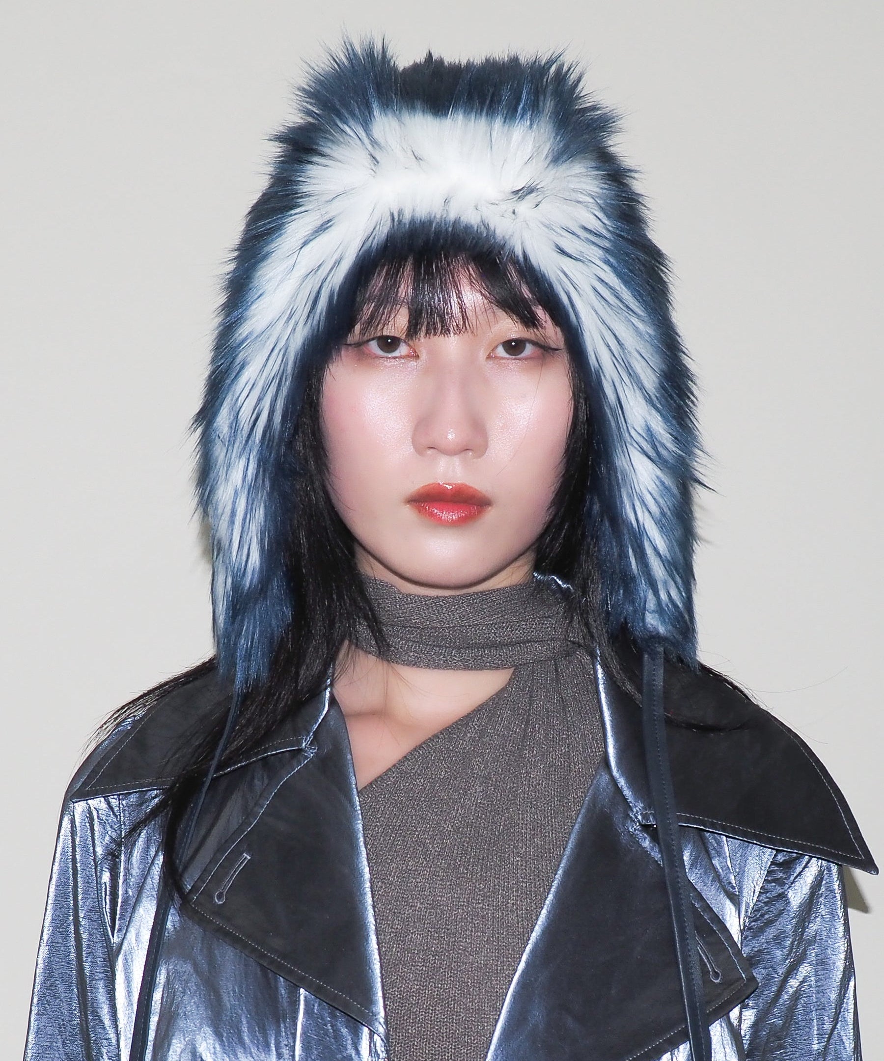 Creature Hat in Blue & White Faux Shag - CLYDE
