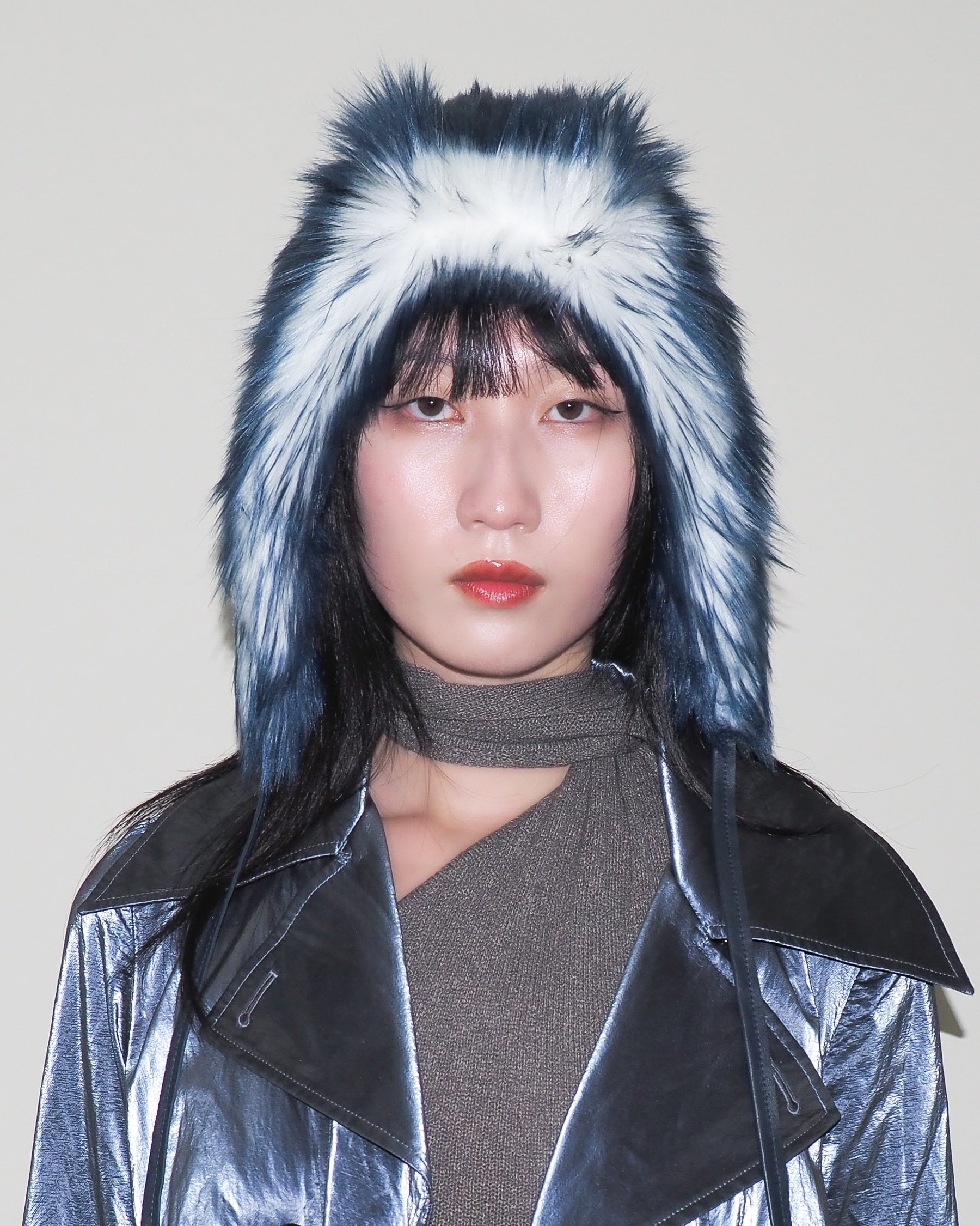 Creature Hat in Blue & White Faux Shag - CLYDE