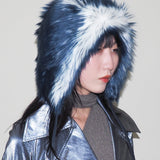 Creature Hat in Blue & White Faux Shag - CLYDE