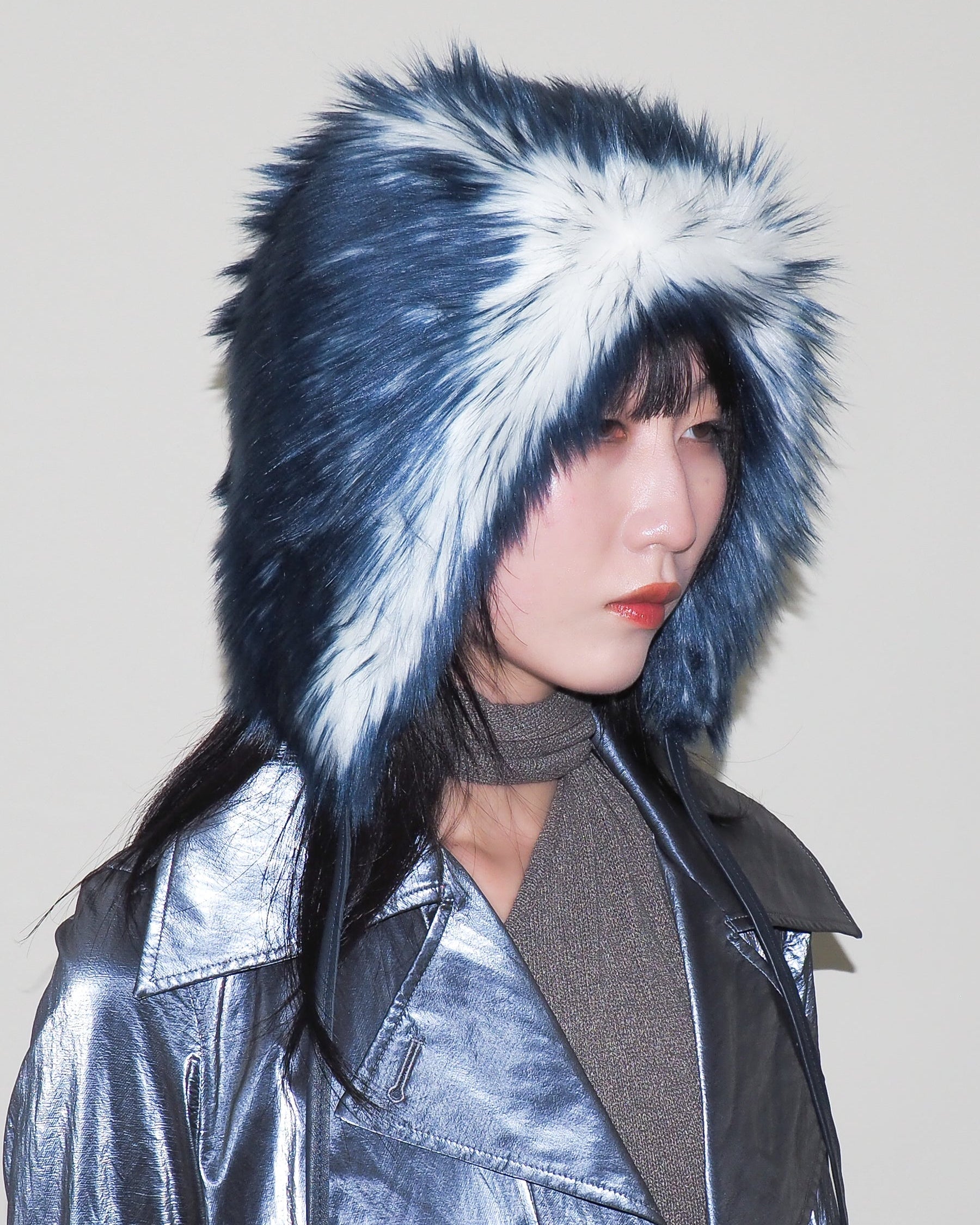 Creature Hat in Blue & White Faux Shag - CLYDE