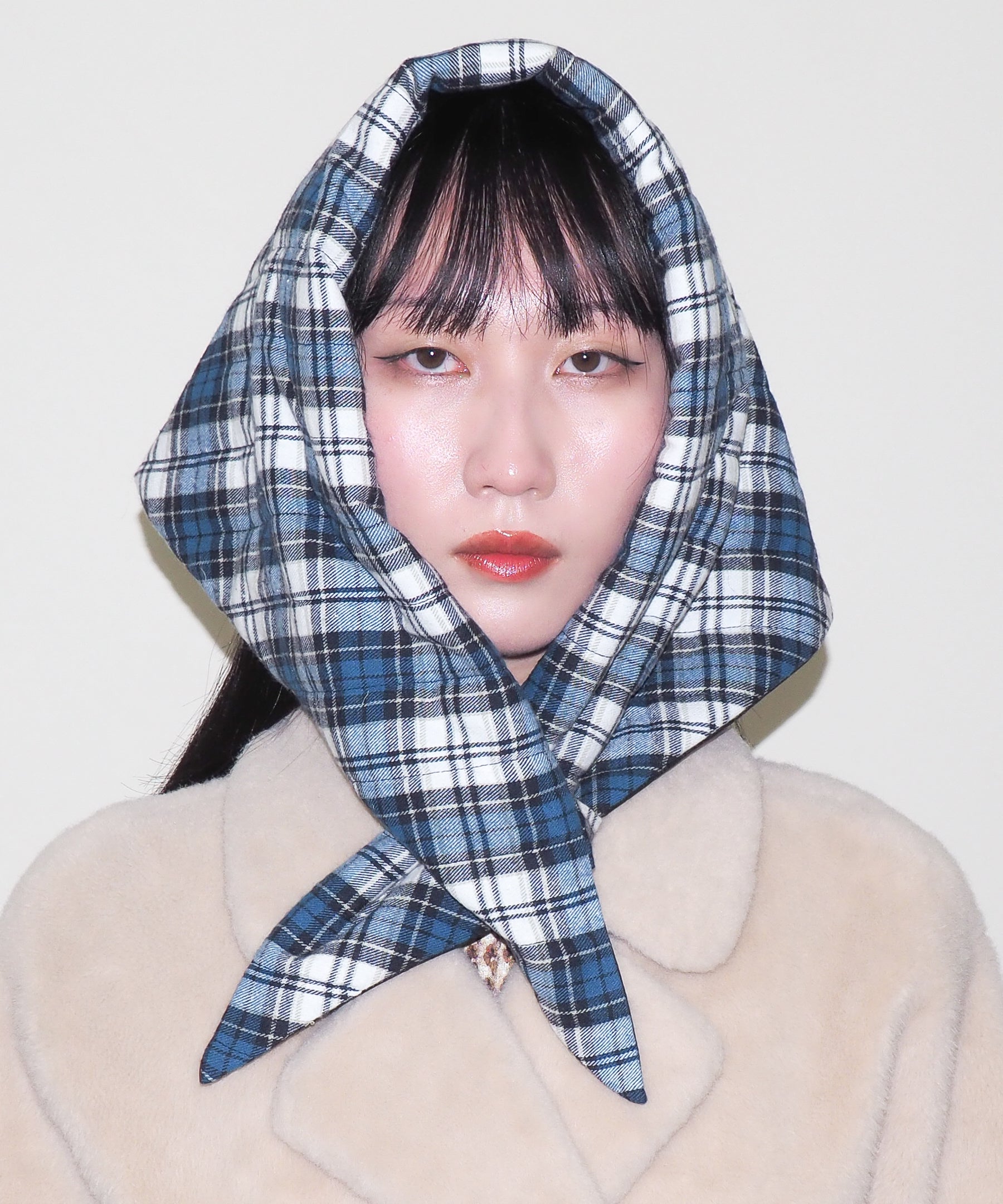 Puff Scarf in Navy & Cream Flannel - CLYDE