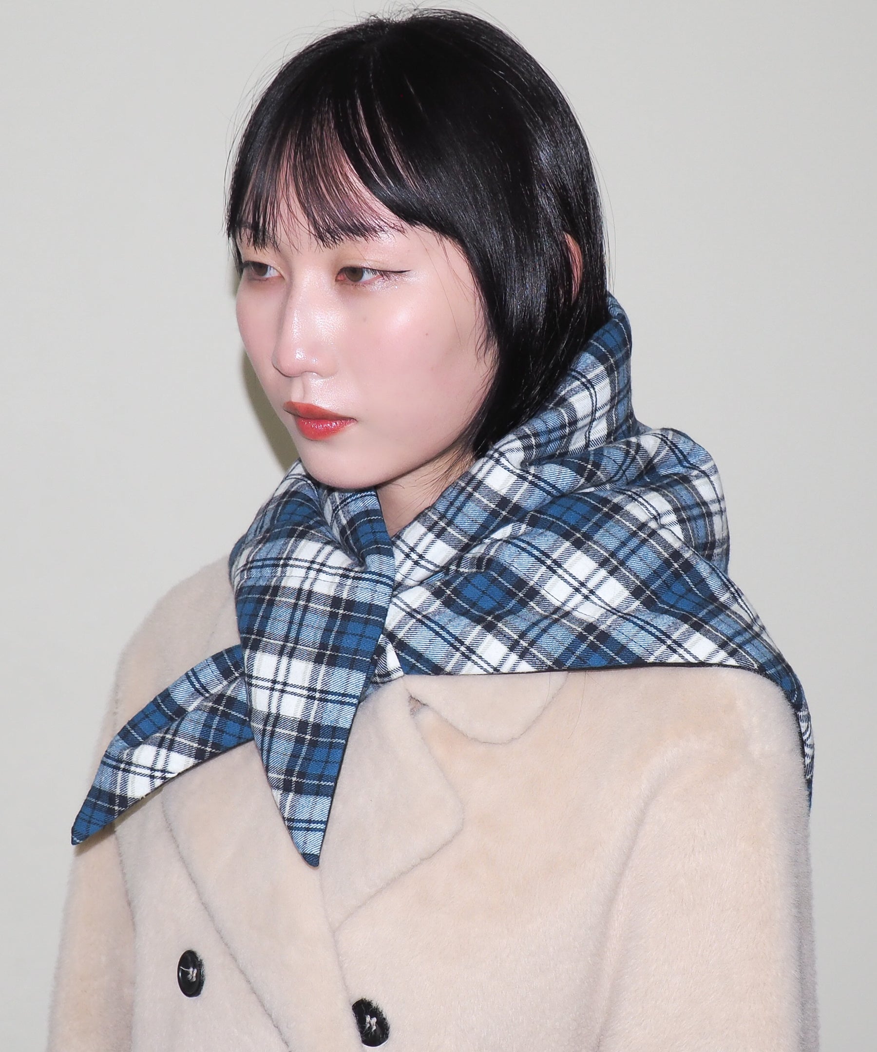 Puff Scarf in Navy & Cream Flannel - CLYDE