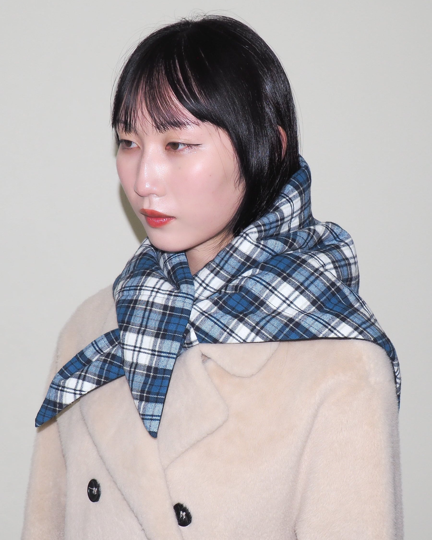 Puff Scarf in Navy & Cream Flannel - CLYDE
