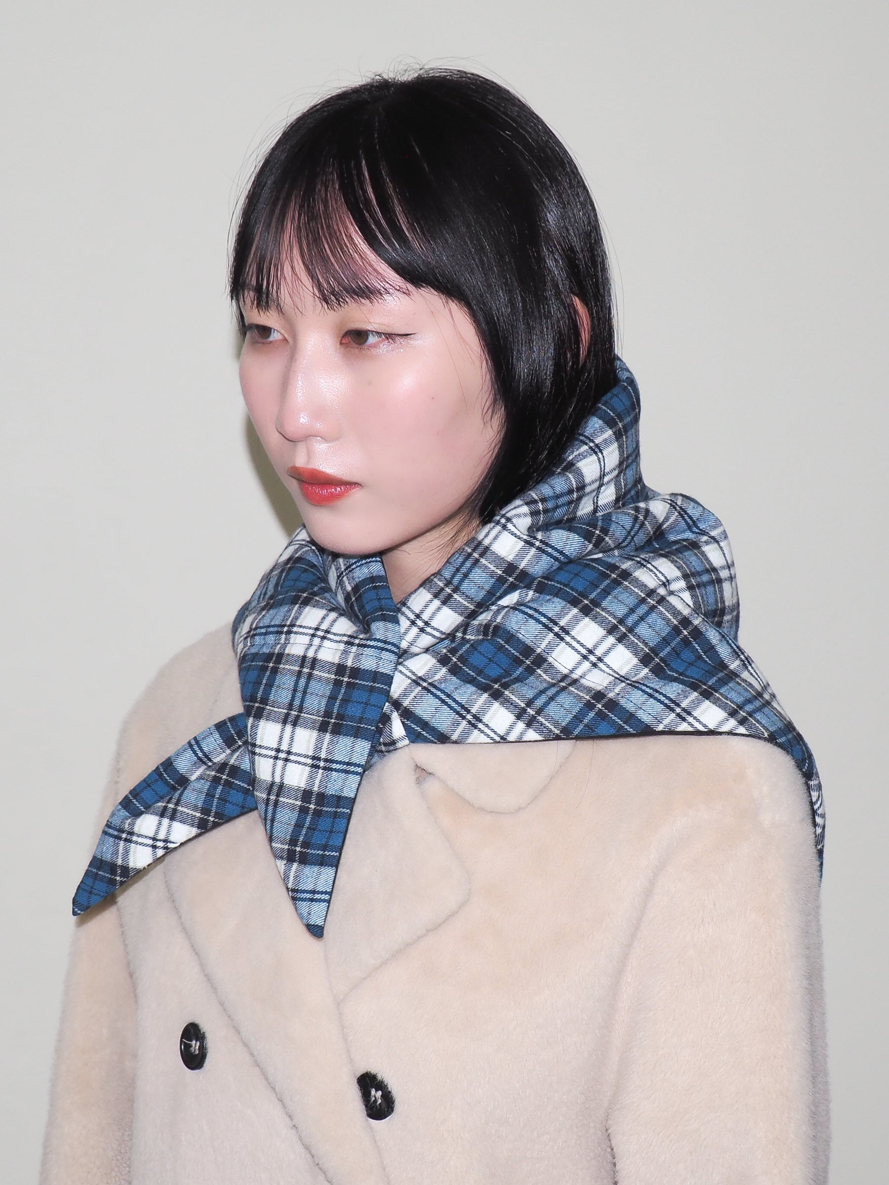 Puff Scarf in Navy & Cream Flannel - CLYDE