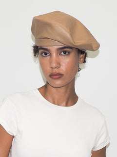 Lambskin Beret in Tan - CLYDE